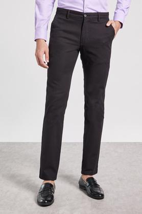 textured cotton stretch slim fit men's trousers - black