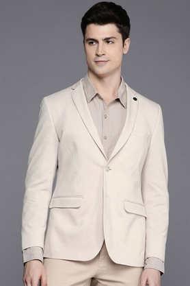 textured cotton super slim fit men's casual wear blazer - natural