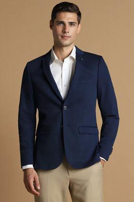 textured cotton super slim fit men's casual wear blazer - navy