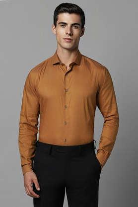 textured cotton super slim fit men's formal shirt - ochre