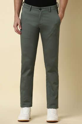 textured cotton super slim fit men's formal trousers - green