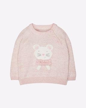 textured cotton sweater with applique