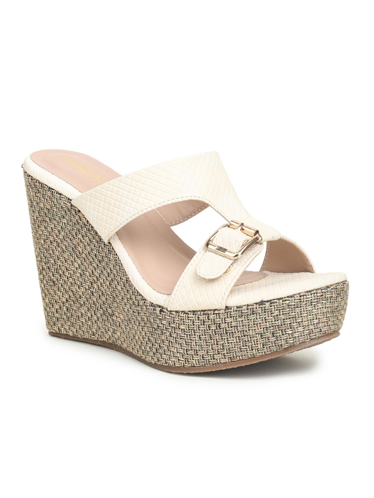 textured cream wedges heels