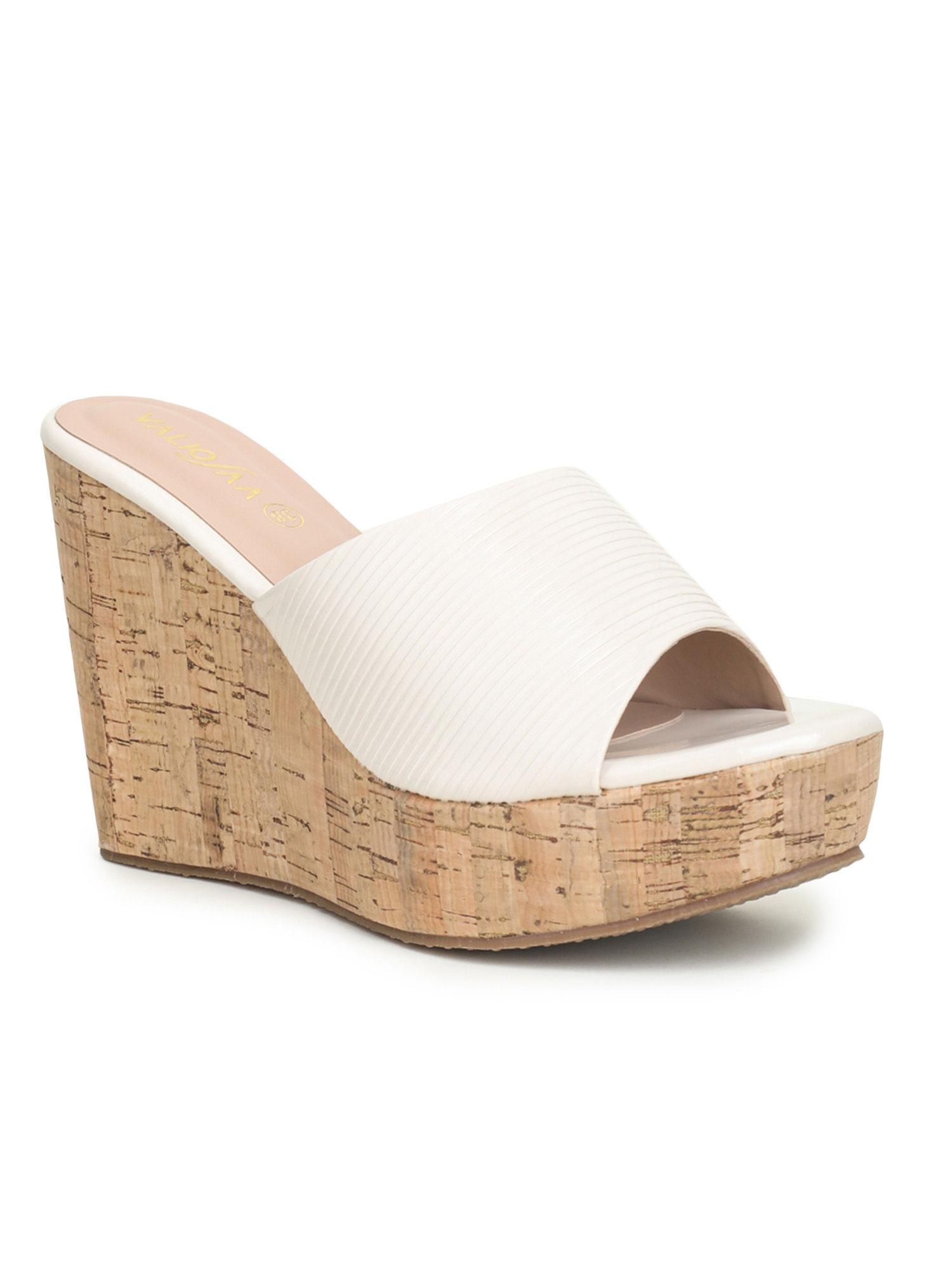 textured cream wedges heels