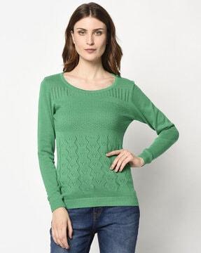 textured crew-neck pullover with ribbed hemline