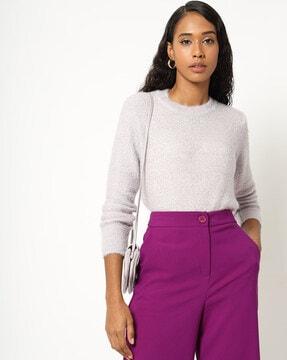 textured crew-neck pullover