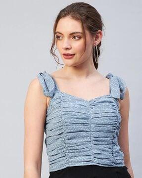 textured crop- top with tie-up shoulder