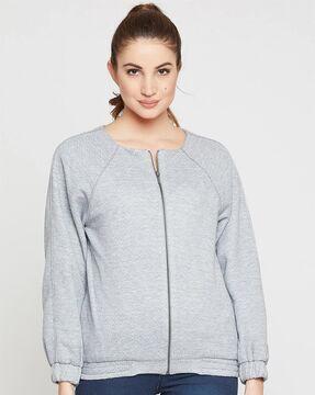 textured cuffed sleeves sweatshirt