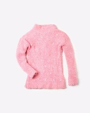 textured embellished high-neck pullover