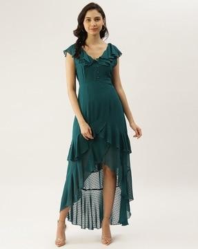 textured empire dress with ruffled detail