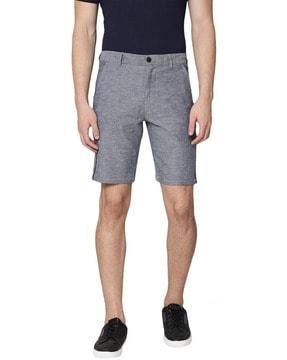 textured flat front slim fit shorts
