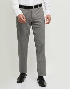 textured flat-front slim fit trousers