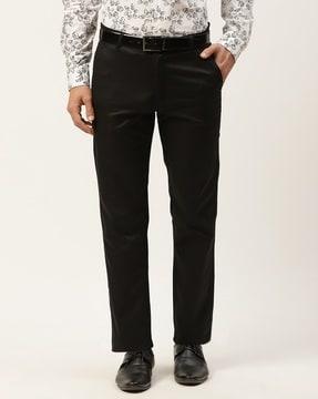 textured flat front slim fit trousers