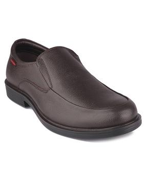 textured formal slip-on shoes with genuine leather