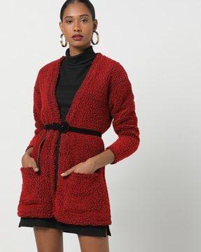 textured front-open jacket