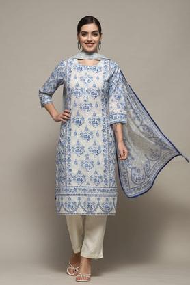 textured full length cotton woven women's kurta set - air force