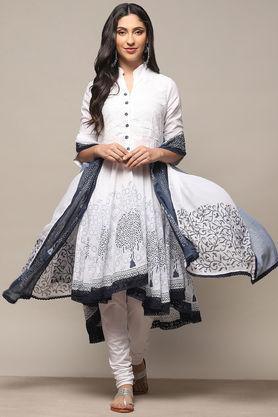 textured full length cotton woven women's kurta set - sky blue