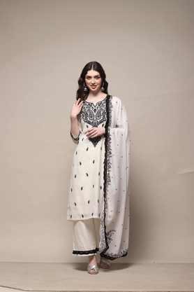 textured full length polyester woven women's kurta set - off white