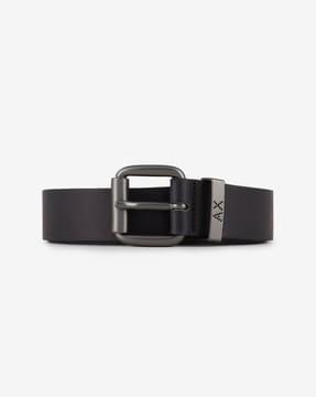 textured genuine leather belt with pin-buckle closure