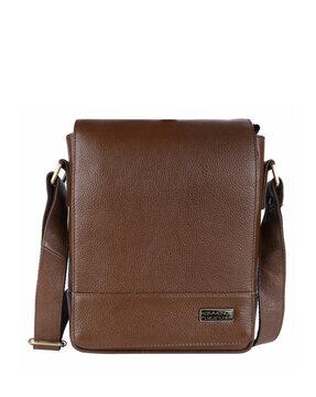 textured genuine leather messenger bag