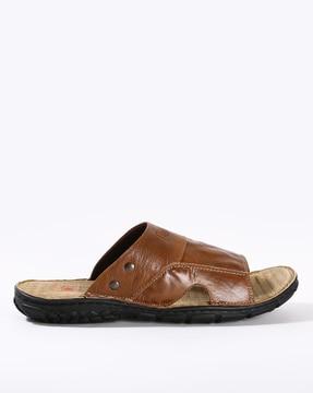 textured genuine leather slip-on sandals
