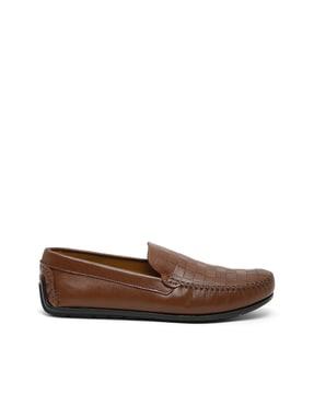 textured genuine leather slip-on shoes