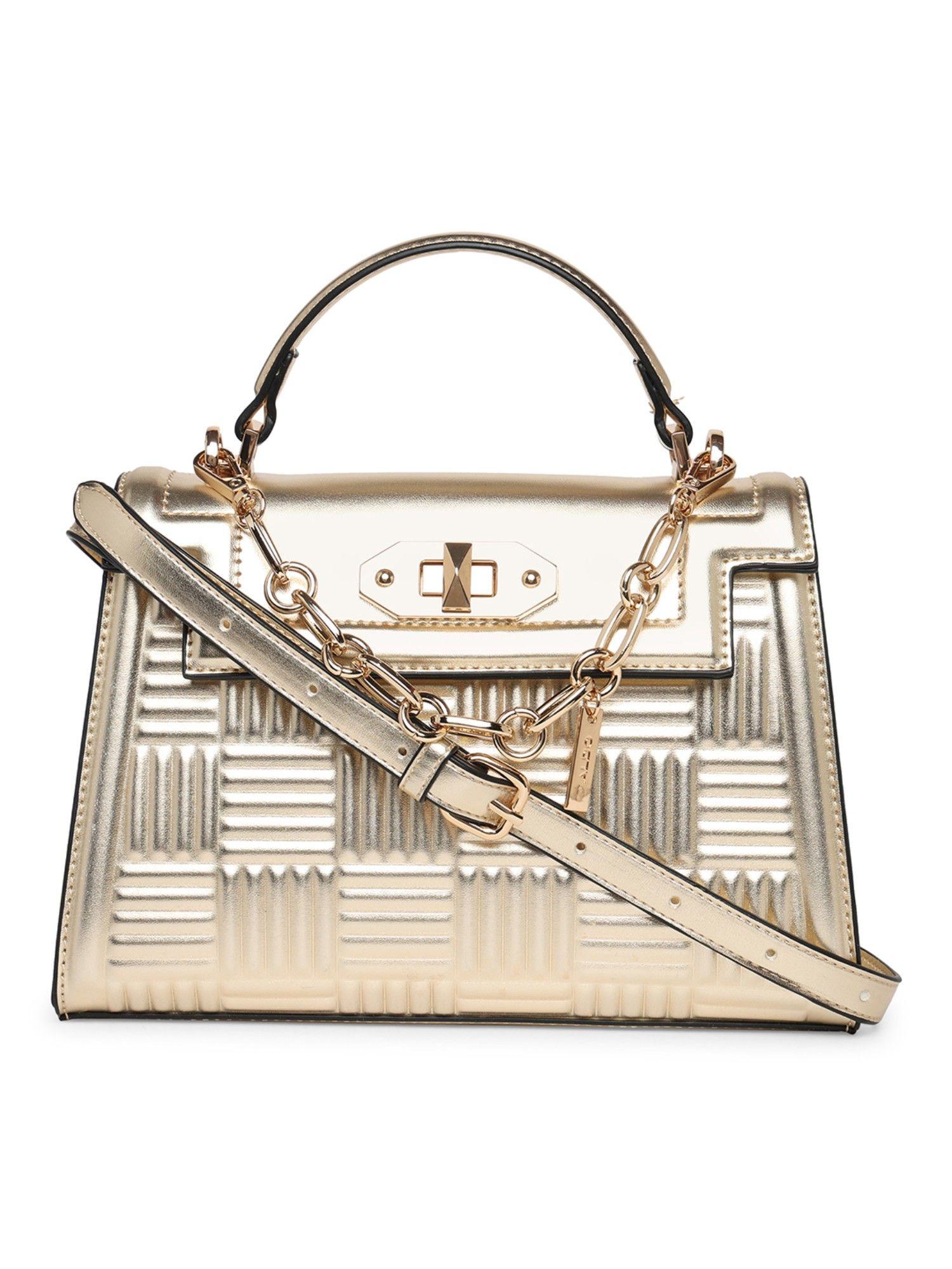 textured gold top handle satchel bag