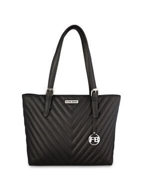 textured handbag with branding