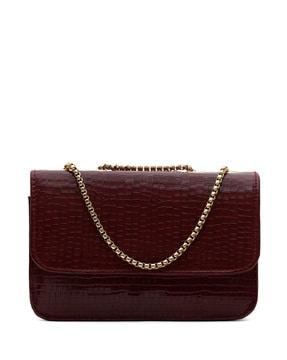 textured handbag with chain strap