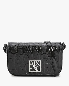 textured handbag with embossed branding