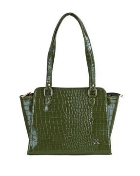 textured handbag with zip-closer