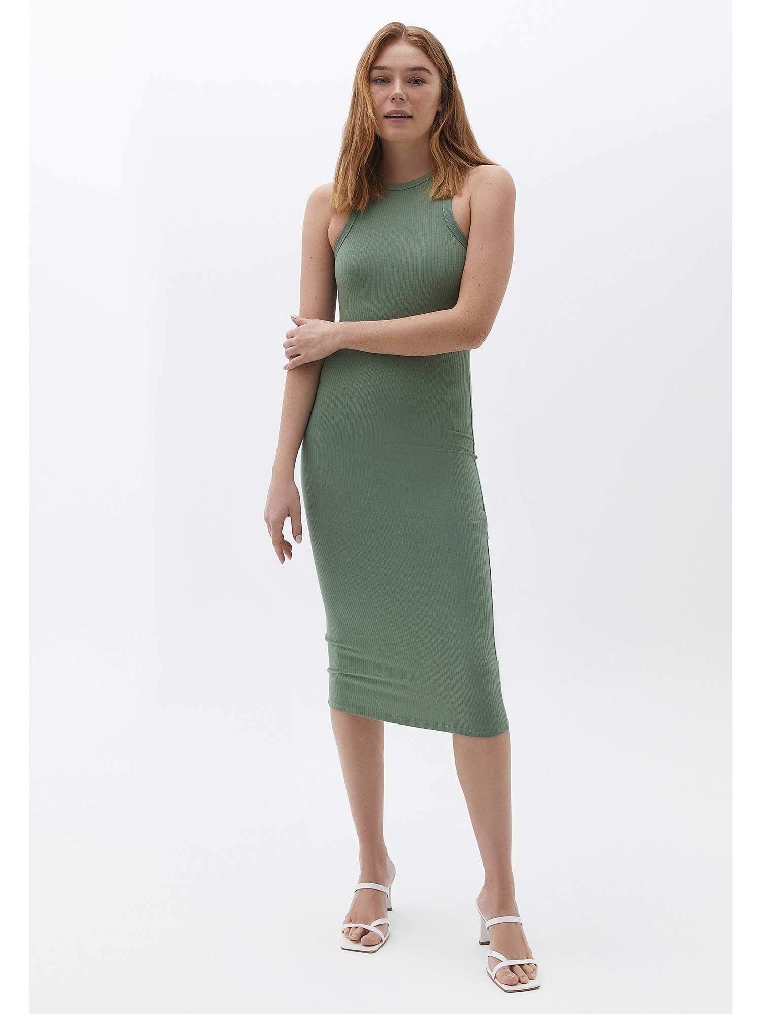 textured hedge green dress