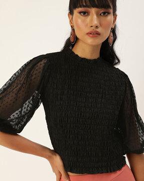 textured high-neck fitted top