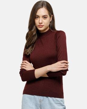 textured high-neck pullover