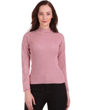 textured high-neck slim fit pullover