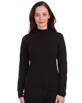 textured high-neck slim fit pullover