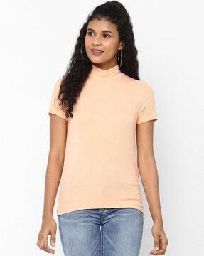 textured high-neck t-shirt