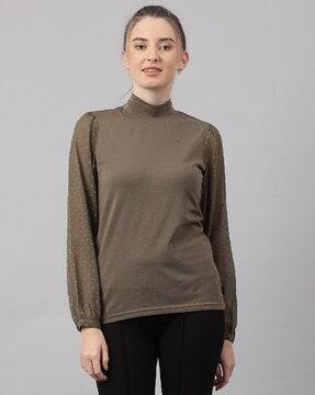 textured high-neck t-shirt