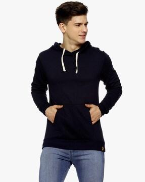 textured hooded sweatshirt with patch pocket