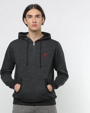 textured hoodie with kangaroo split pocket