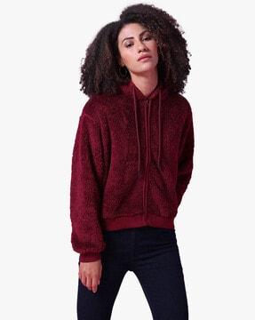 textured hoodie with ribbed hems