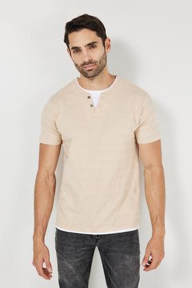 textured jersey henley men's t-shirt - natural