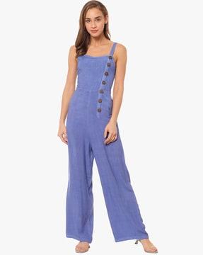 textured jumpsuit with button detail