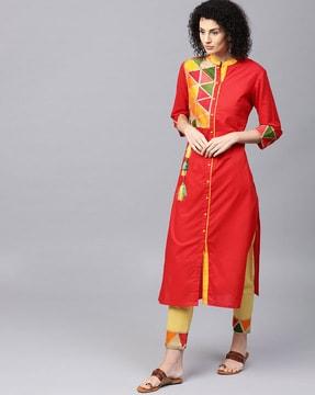 textured kurta set with tassels