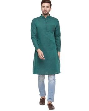 textured kurta with patch pocket