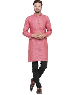 textured kurta with patch pocket