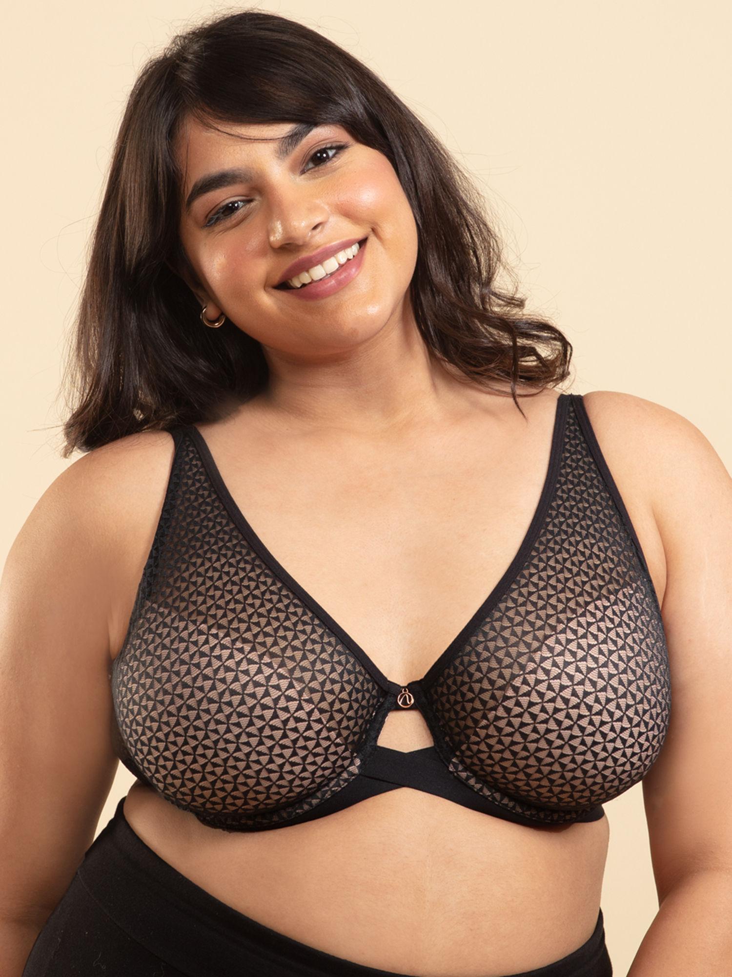 textured lace non padded wired bra - black nyb140 black