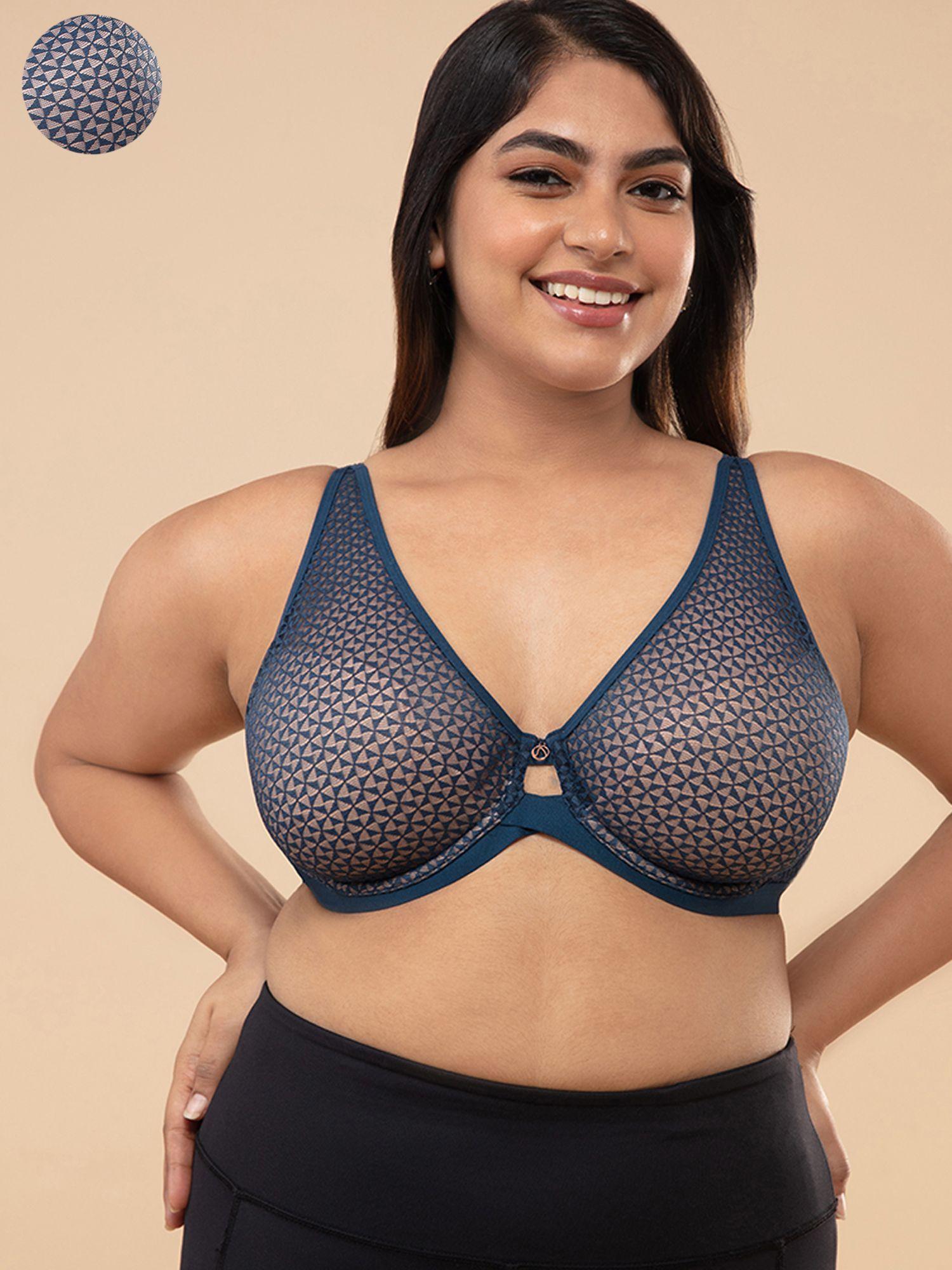 textured lace non padded wired bra - dark blue nyb140