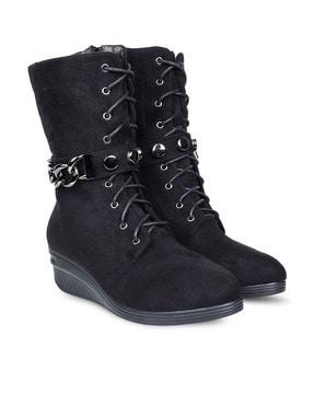 textured lace-up boots