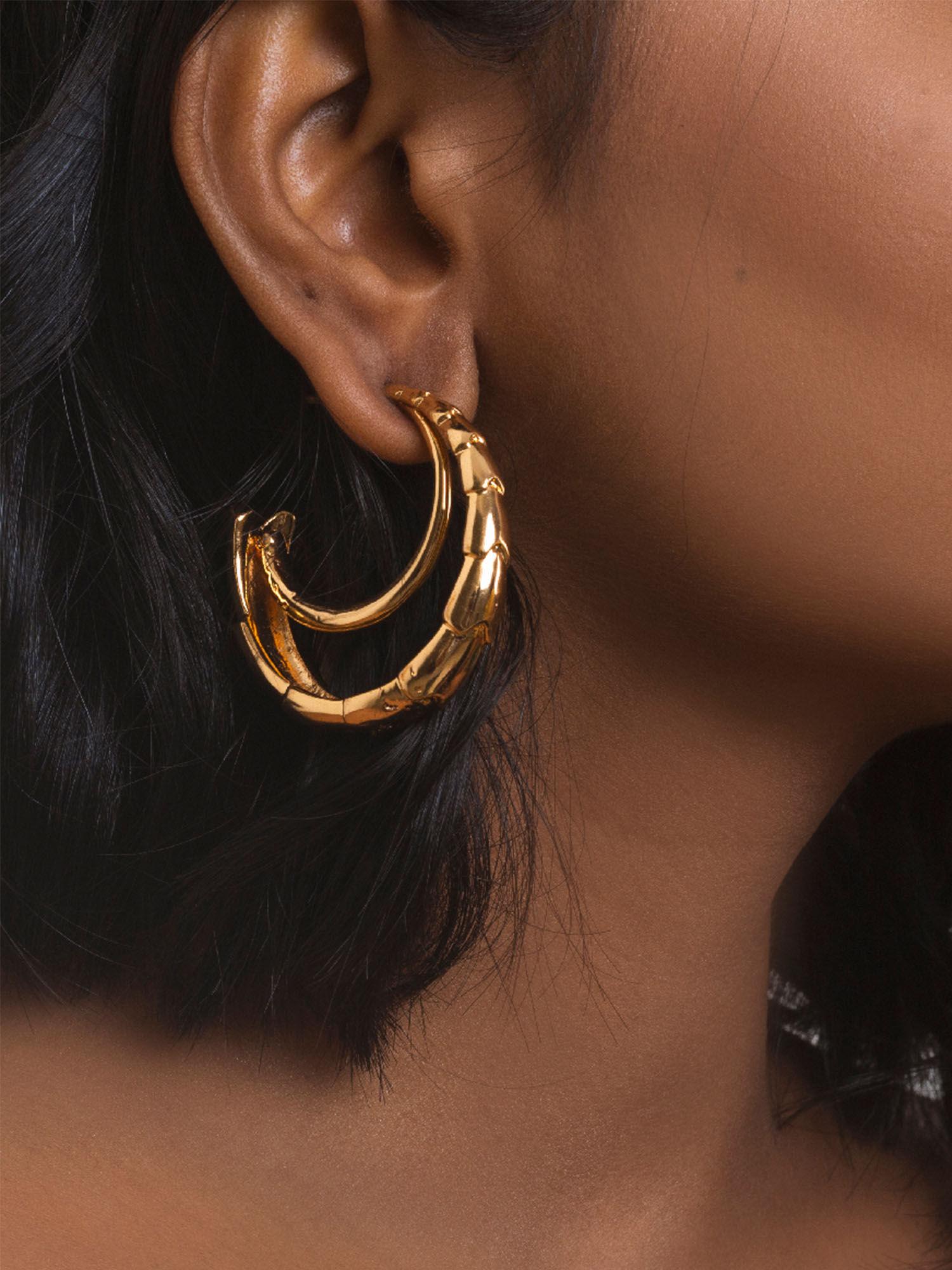 textured layered hoop 18 kt gold plated earrings for women